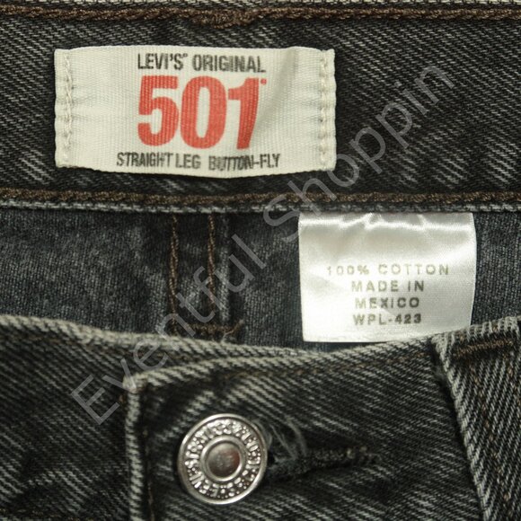 Vintage Levis 501 Jeans Mens 33 Black Original Fit Bleached Marked Faded 90s - Picture 6 of 9